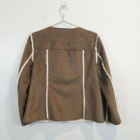 J. Jill Faux Suede fur Button Front Coat Jacket Brown Cream - Picture 3 of 7